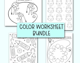 Coloring Worksheet Bundle |Color Wheel Printable |Kids Color Wheel Activity |Art Education| Homeschool Resource |Art Worksheet