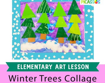 Fun & Easy Art Lesson for Kids | Elementary Art Project | Homeschool Art Lesson| Winter Landscape Art Lesson | Kindergarten Winter Activity