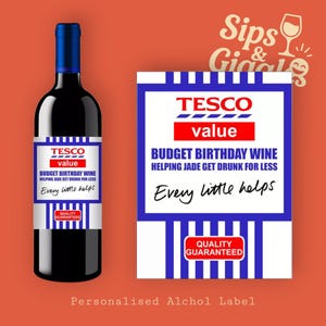 Budget Birthday Wine Label, Funny Supermarket Spoof Alcohol Sticker, Personalized Wine Gift Label, Custom Party Favor for Her
