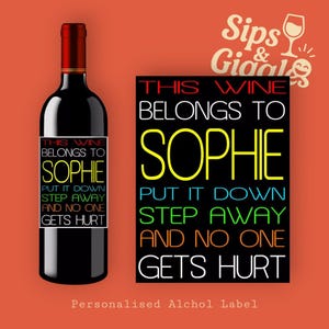 Funny Wine Label – “This Wine Belongs To” Custom Bottle Sticker, Personalised Alcohol Label Gift, Joke Wine Gift for Her, Birthday Wine Wrap