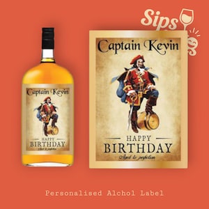 Gepersonaliseerde rumflesetiket, aangepaste sticker piraat rum, cadeau voor hem, etiket verjaardagsdrankje, gunst van bruidsjonkers, aangepast etiket alcoholfles