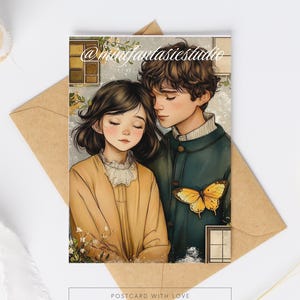 Amour rétro : Carte Postale Numérique à Imprimer -  Couple amoureux - post card Aquarelle Scrapbooking l'adolescente JPG PNG PDF home decor