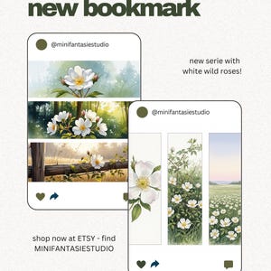Lot de 15 marque-pages - Série Roses Blanches nr 3 - Inclut des fichiers séparés et 3 PDF prêts à imprimer 50 x 150 mm ( avec chien )