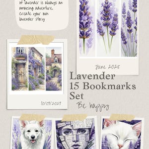Ensemble de 15 marque-pages  série lavande n 1 - fichiers séparés plus 3 PDF prêts à imprimer, marque pages taille 50 x 150 mm chat, chien