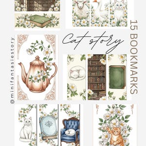 Conjunto de 15 marcapáginas - serie animales - Gatos y amigos - archivos separados más 3 PDF listos para imprimir, tamaño de los marcapáginas 50 x 150 mm biblioteca