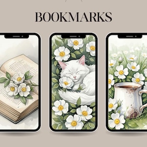 Lot de 15 marque-pages - Série Roses Blanches nr 2 - Inclut des fichiers séparés et 3 PDF prêts à imprimer 50 x 150 mm