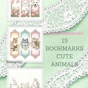 Set di 15 segnalibri  Serie Animali n. 2 - file separati più 3 PDF pronti per la stampa, segnalibri dimensione 50 x 150 mm volpe, gufo, topo