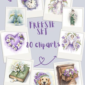 Enorme Set di 80 Clipart Floreali Fresie  Serie Acquerello, Illustrazioni JPG Perfetto per Stampa e Progetti Fai da Te Mini Fantasie Studio