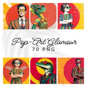 Pop-art glamour: 70 grafische iconen met een bril! Kleurrijke personages en dieren in retrostijl. Perfect voor aan de muur. Digitaal, decoupage, scrap.
