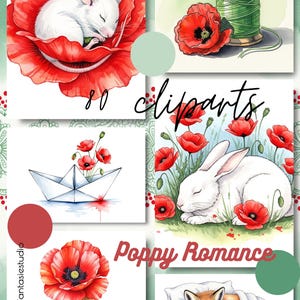 Grand Ensemble de 80 Cliparts - Coquelicots - Série Aquarelle, Illustrations JPG, Idéal - l'Impression et les Projets DIY MiniFantasieStudio