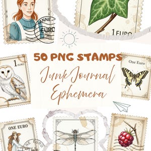 Junk Journal Ephemera 50 timbri - acquerello, Illustrazioni PNG, per la stampa e progetti fai da te - Mini Fantasie Studio scrapbooking