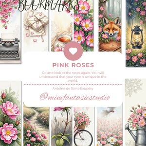 Set di 15 Segnalibri Serie Rose Rosa nr1 File separati più 3 PDF pronti per la stampa Dimensione segnalibri 50x150 mm bicicletta, volpe