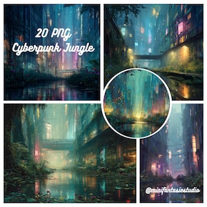 Cyberpunk Jungle | Set of 20 Illustrations | Neon Post-Apocalyptic World | Digital Art | Sci-Fi Art | Downloadable Digital Files