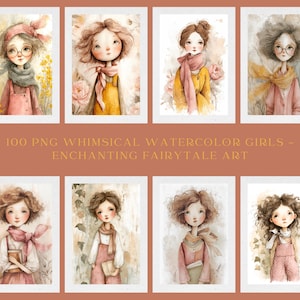 100 PNG Ragazze Magiche ad Acquerello  Illustrazioni Fiabesche Delicate Delicate illustrazioni digitali, per la stampa, la cameretta bambina