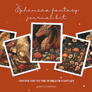 Junk Journal Ephemera 50 illustrazioni rustiche PNG Acquerello Donna e Drago, Perfette per Progetti Stampabili e DIY Scrapbooking, Fantasy