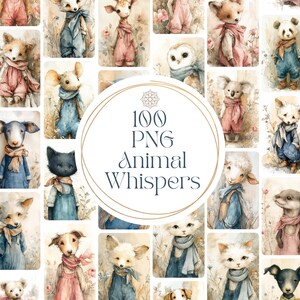 Histoires Murmurées d'Animaux - Aquarelle PNG: 100 Illustrations pour Chambres d'Enfants, Cartes et Découpage – Œuvres d'Art Adorables scrap