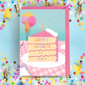 Cartão de bolo de feliz aniversário | Aniversário para ela | Cartão de aniversário para irmã, amiga, prima, tia | Cartão de aniversário feito à mão | Feliz aniversário para ela