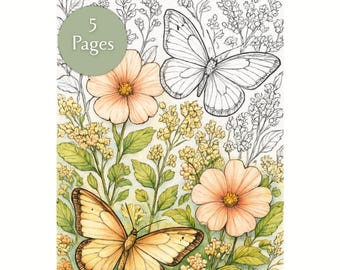 Kleurplaten wilde bijen en vlinders voor volwassenen | Botanische natuurkleuring | Digitale download voor stressverlichting