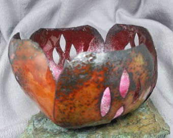 Quirky hand forged enameled bowl