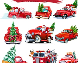 Vintage roter LKW Weihnachten SVG Bundle: Urlaub Clipart (digitaler Download