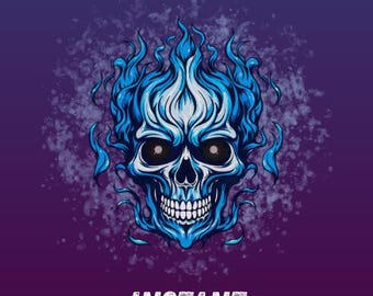 Blaue Flammen Schädel SVG: Vektor Clipart für Cricut, Laser schneiden