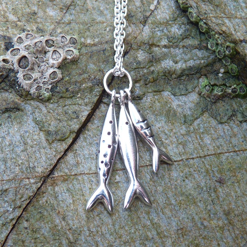 Silver Shoal of Fish Pendant