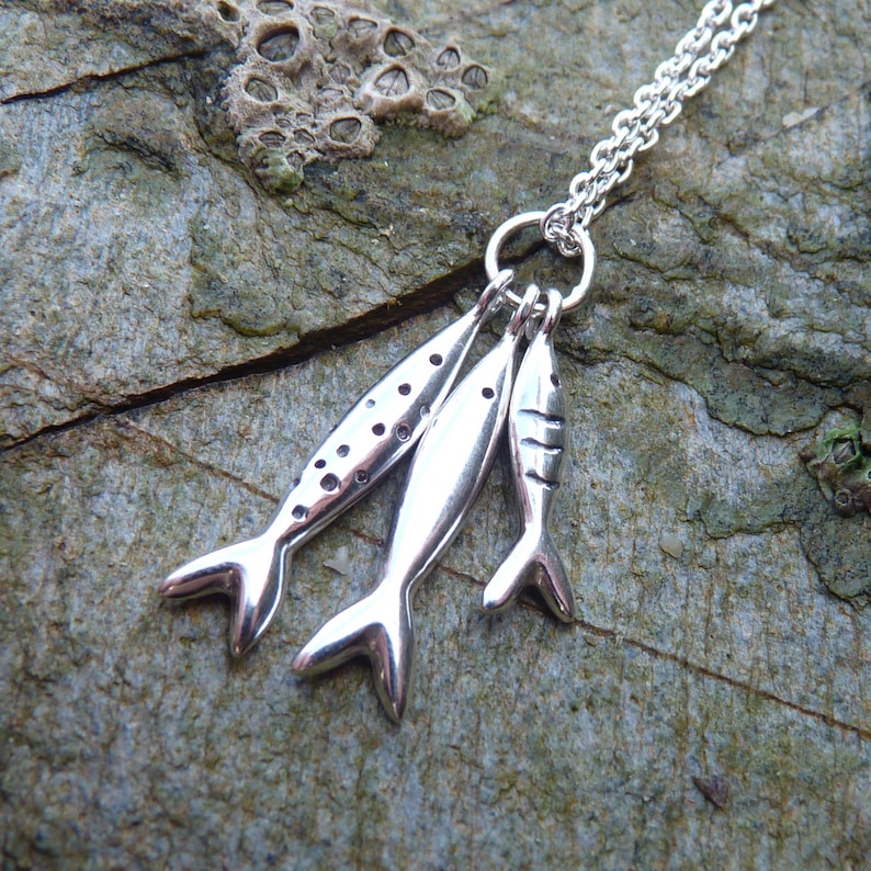 Silver Shoal of Fish Pendant