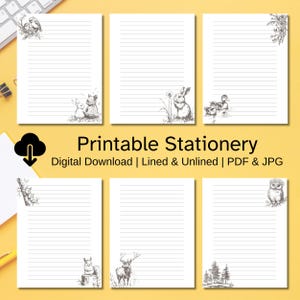 Woodland Stationery, Writing Paper, Journal Paper, Note Paper, Cute Letter Set, Bunny, Bear, Duck, Owl, Deer, Forest Animals, Squirrel,