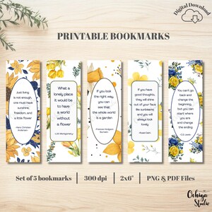Printable Bookmarks, Floral Printable Bookmark with Motivational Quotes, Book Lover Gifts, Cute Digital Bookmark, Flower Printable Bookmarks