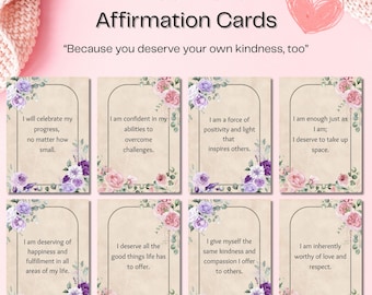 Empowering Self-Worth Affirmation Cards for Women | Printable Deck for Self-Compassion, Confidence & Healing | Digital Download