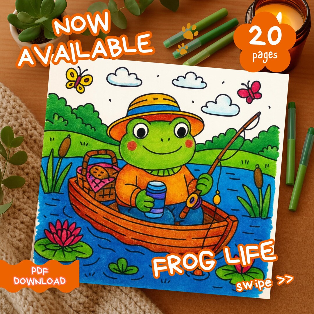 Cozy Frog Life Coloring Pages – Cottagecore Art (digital Download) Bold ...