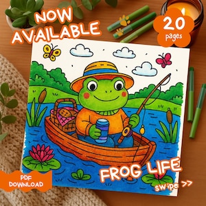 Frog Life Coloring Pages – Cozy Printable Frog Art – 8x8” Cute Coloring Book for Relaxation, Kids & Adults – Instant Download - 25 Pages