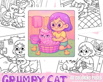 Cozy Cat Coloring Pages | Cozy Girl | Bold and Easy 40 Illustrations (Digital Download)