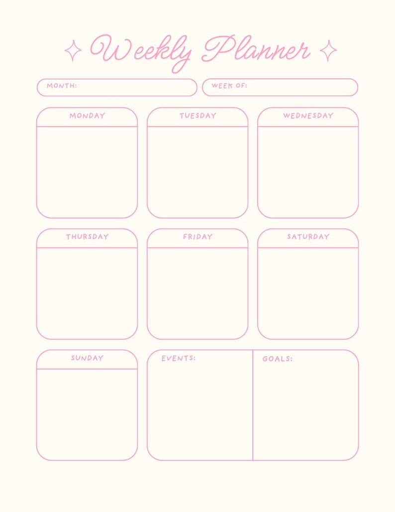 Weekley Planner Cursive Pink Weekly Planner Printable | Minimalist A4 & US Letter (PDF Download ...