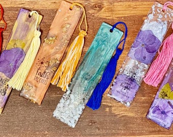 Handmade Resin Bookmark, Pressed Flowers, Bible Verse, Tassel, Christian Gift