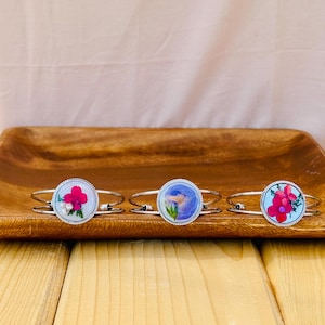 Floral Resin Cuff Bracelet: Real Dried Flowers, Silver-Plated Bangle