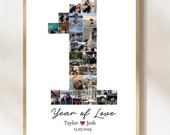 Custom 1 Year Anniversary Photo Collage - Personalized Printable Gift for Him or Her, Editable Digital Download, Relationship Memory Gift