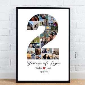 Custom 2 Year Anniversary Photo Collage– Personalized Printable Gift for Him or Her, Cute Number Collage, Digital Download, Couple Prints