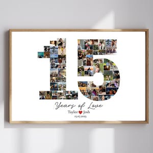 Editable 15 Year Anniversary Photo Collage– Personalized Printable Gift for Him or Her, Couple Anniversary Memory Gift, Digital Download