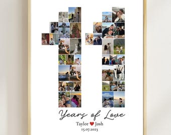 Collage fotografico modificabile per l'undicesimo anniversario: regalo personalizzato stampabile per lui o per lei, regalo ricordo per l'anniversario di coppia, download digitale