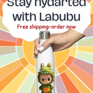 Botella de agua de acero inoxidable Labubu: termo con dibujos animados / termo reutilizable / regalo para fans y coleccionistas