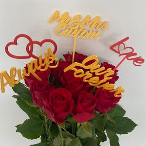 Etiquetas de casamento personalizadas - Nomes, data e cor personalizados - Topos de bolo, etiquetas de presente, palitos de flores, cartões de lugar - Decoração impressa em 3D