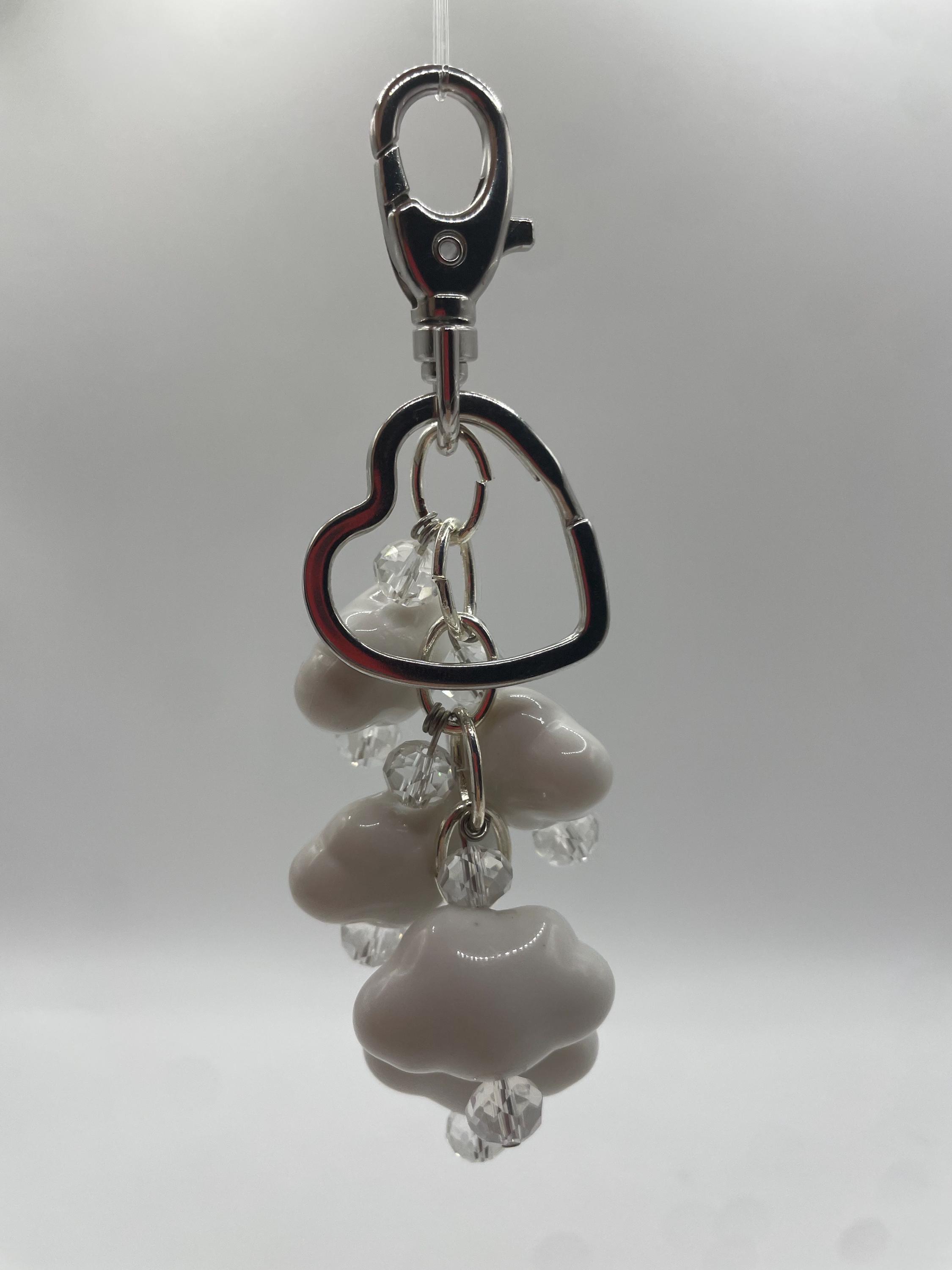 Cloud Keychain,cute Keychain,white Keychain,dangle Keychain,heart ...