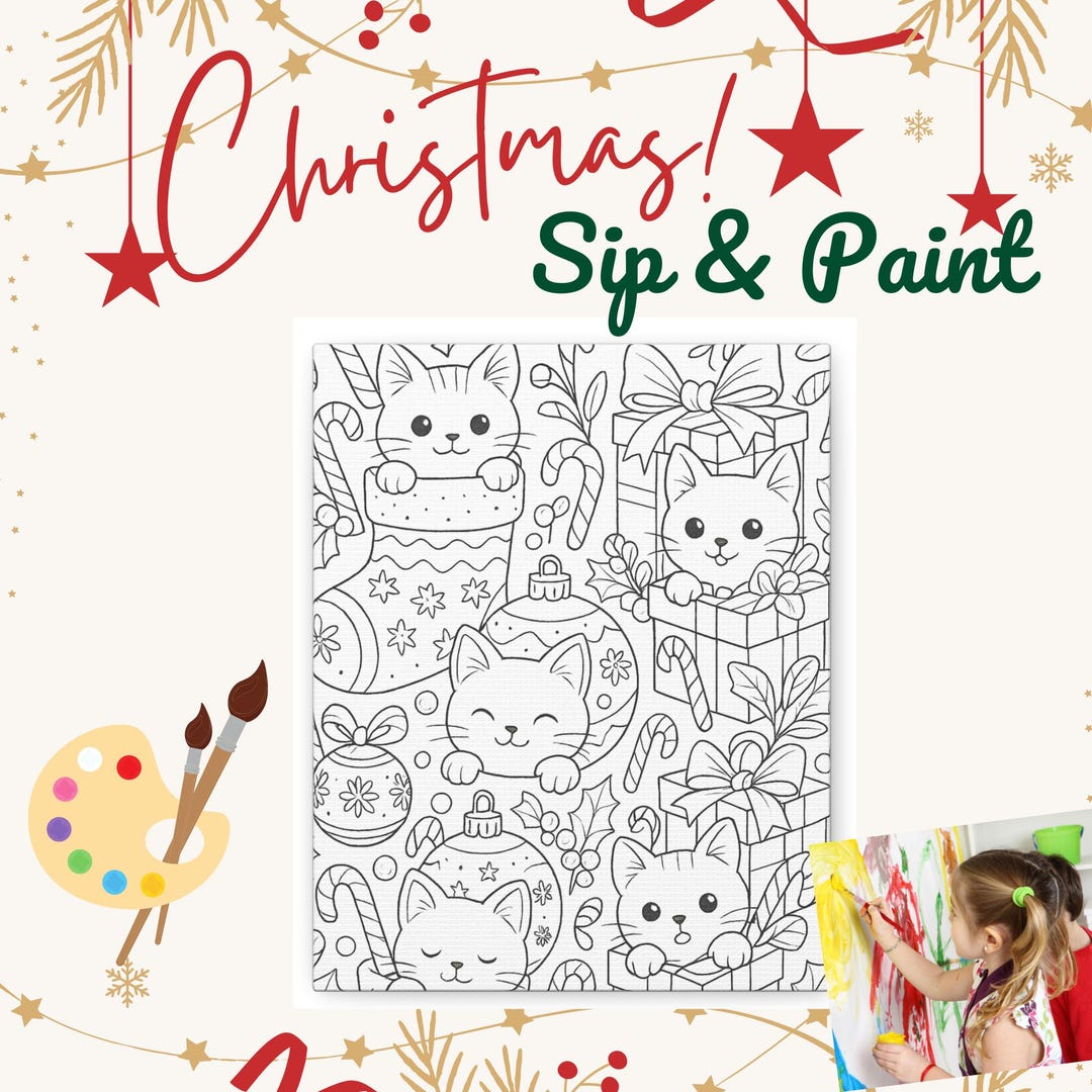 Christmas Kittens Coloring Canvas for Kids & Family - DIY Paint Gift ...