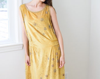 1920s French Beaded Citrine Silk Velvet Gown | M/L