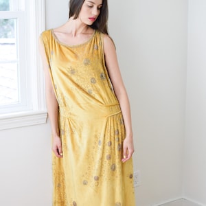 1920s French Beaded Citrine Silk Velvet Gown | M/L