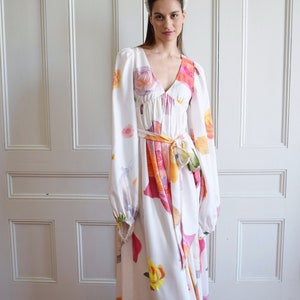 Vintage Y2K Isaac Mizrahi Painted Silk Gown S Designer Floral Print Gown Bridal Wedding Dress image 2