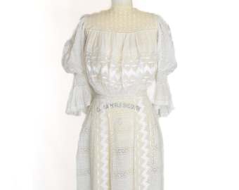 Antique Edwardian White Cotton Dress | S/M