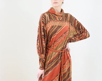 Vintage 1970s/1980s Leonard Paris Dress | S/M/L | 70s/80s Wool and Silk Knit Dress with Tassel Belt