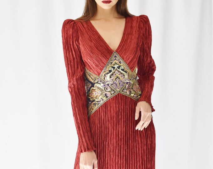 1980s Mary McFadden Dress with Beaded Neckline